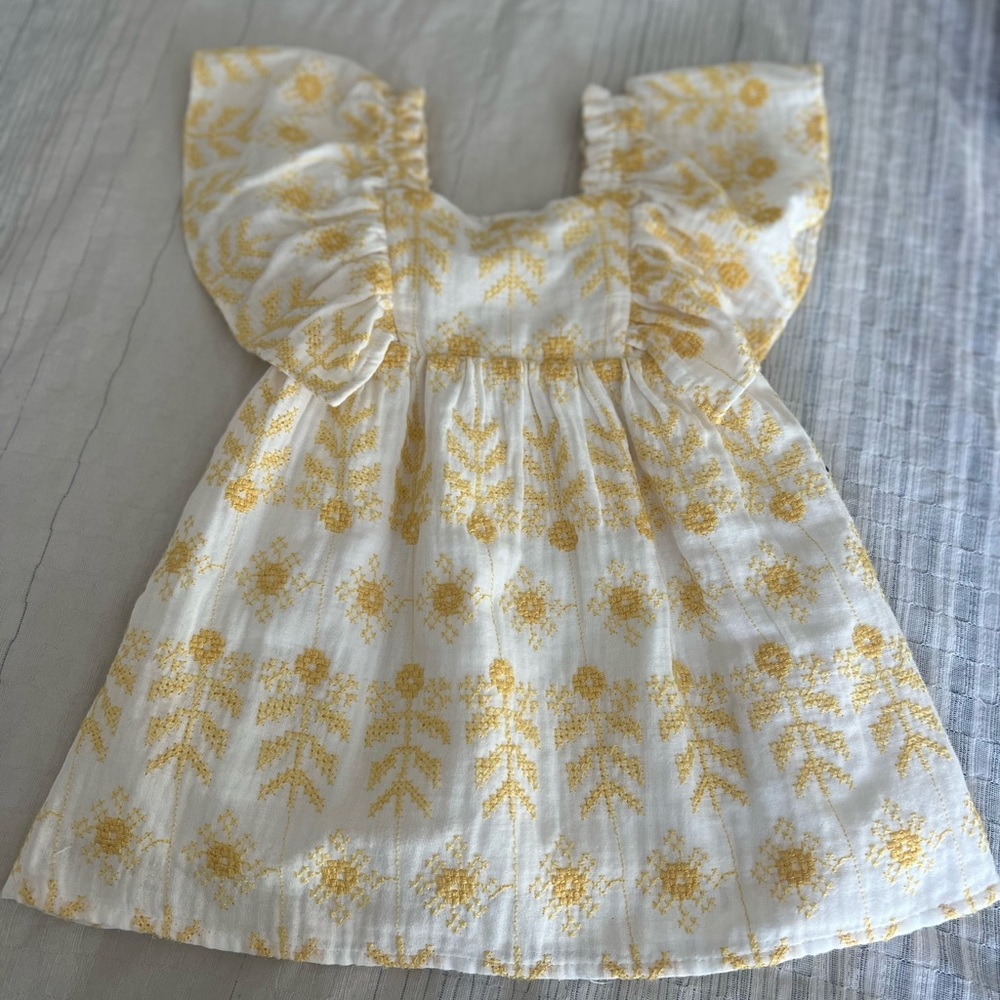 12-18 months yellow stitch white Zara dress